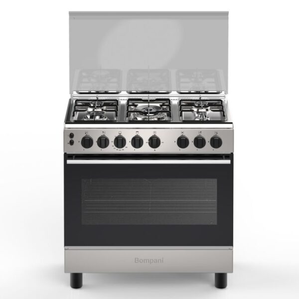 Bombani Gas Cooker Stainless Steel – 74 L – 5 Burners – Grey