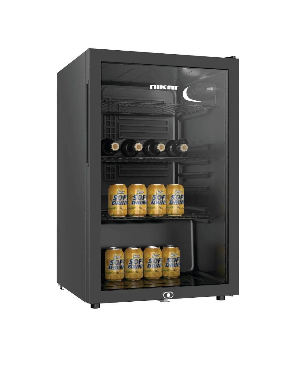 Nikai Single-Door Display Refrigerator, 4.2 ft, 120 L Capacity, Fast Cooling, Removable Shelves, Lock with Key, Black