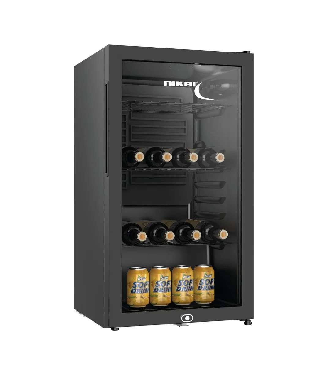 Nikai Single-Door Display Refrigerator, 3 ft, 85 L Capacity, Removable Shelves, Lock with Key, Black
