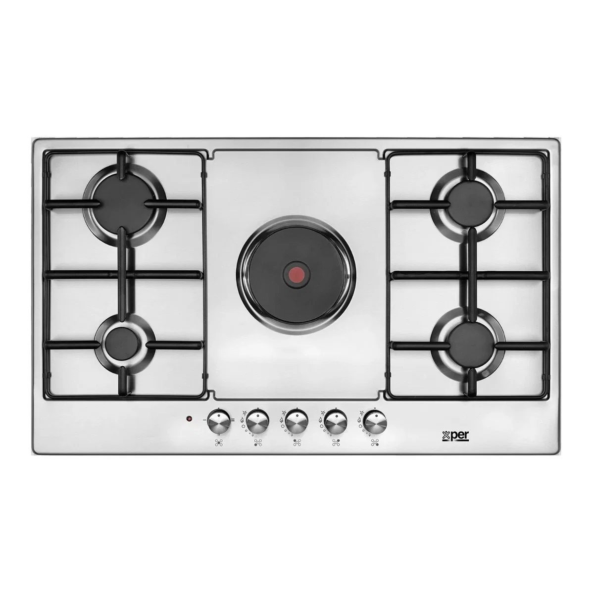 Xper Built-in Hob 86 cm, 4 gas + 1 electric Burner, Turkish steel