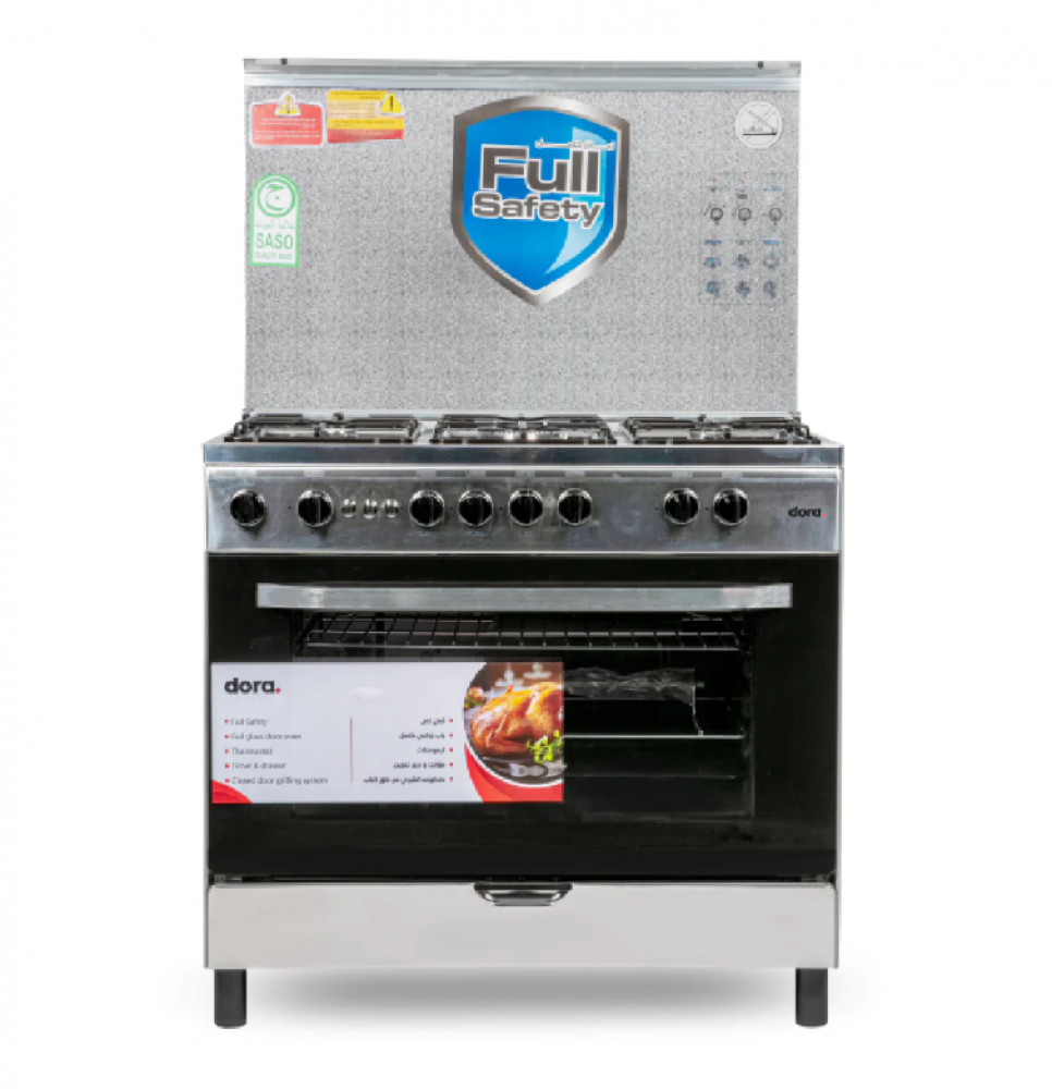 Dura gas oven, 5 burners, 60*90 cm, heavy-duty rack, self-ignition, safety features, grill