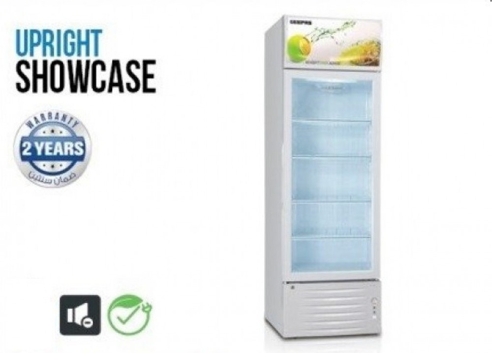 Geepas 278L Display Refrigerator with Glass Door, White