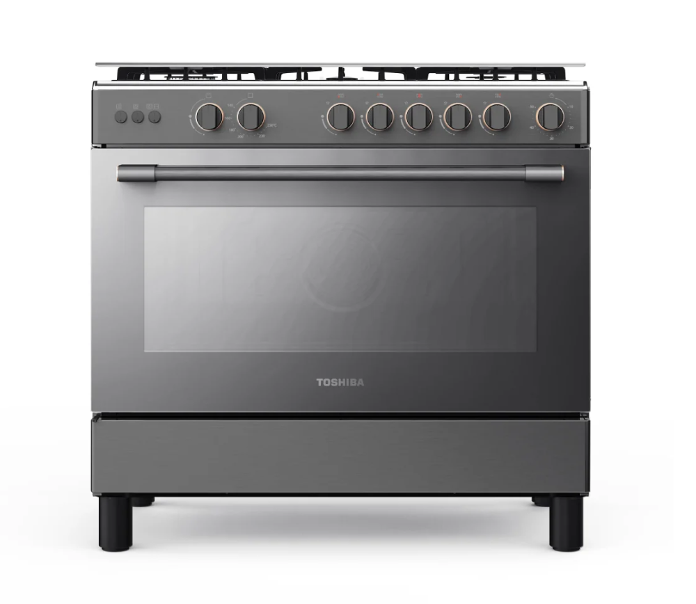 Toshiba 5-burner gas oven, 90 cm, fan-assisted, heavy-duty steel grill