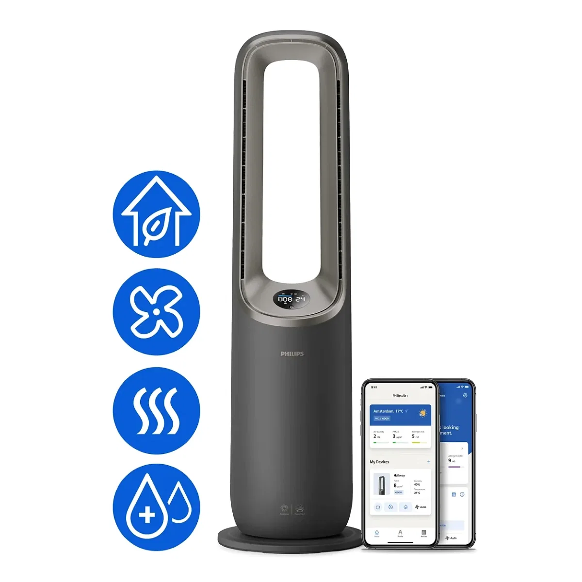 Philips  Air Purifier & Humidifier, with HEPA Filter, Grey