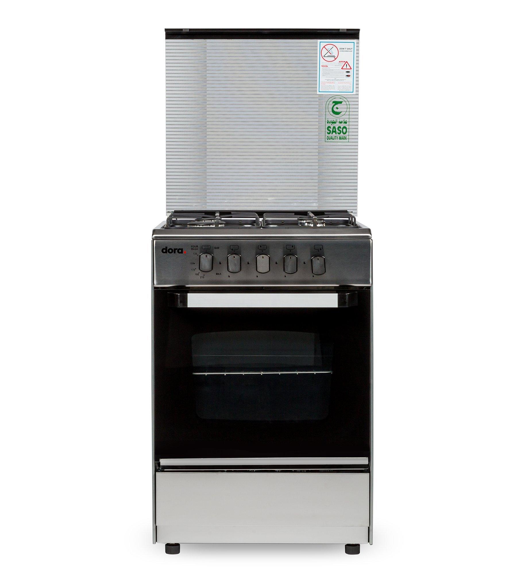 Dora Gas Cooker 55X55, Full Safety, Full Stainless Steel, Silver Sides