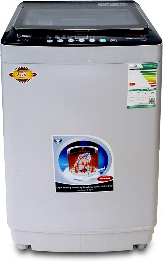 Nikai 9kg Top Load Automatic Washing Machine, 100% Drying, Silver
