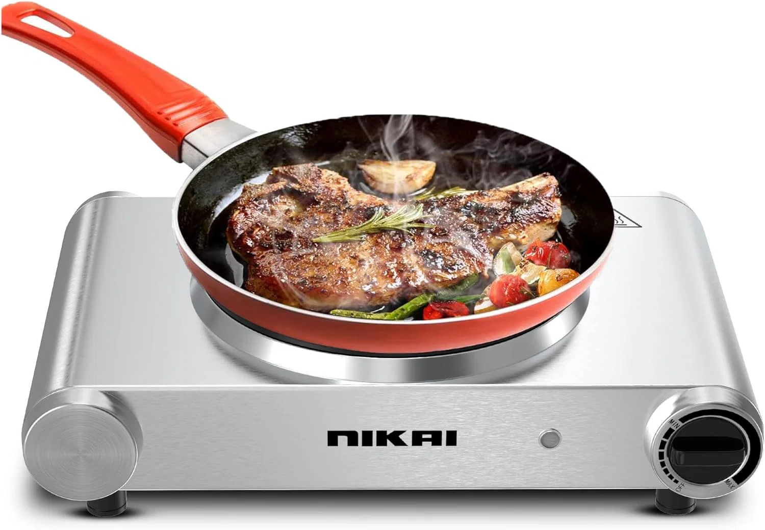 Nikai Single Electric Hot Plate 1500W with 6-Level Temperature Control Stainless Steel