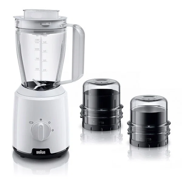 Braun Blender, Power Blend 1, Tri-Action Technology, 600 W, 1.5 L, 2 Speeds With Pulse Feature, White