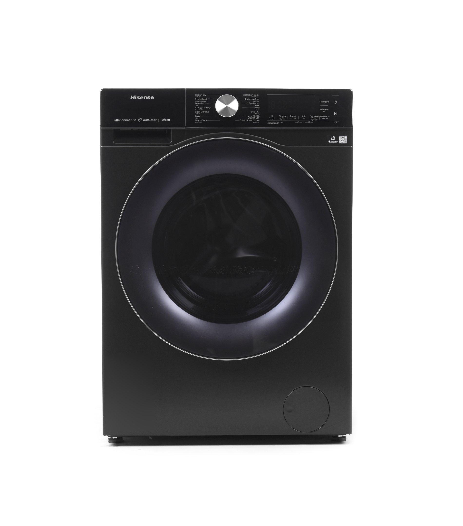 Hisense Front Load Washer and Dryer Combo, 12kg 8kg, Inverter, Auto Dosing, WIFI, Premium Black
