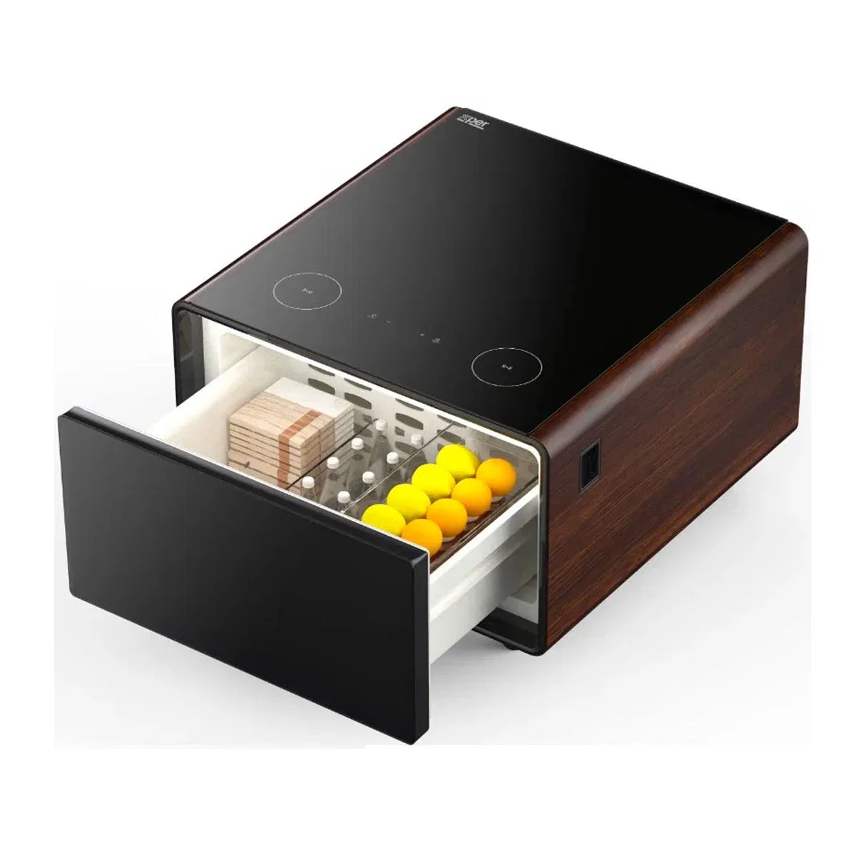 Xper Smart Table with Compact Refrigerator, 65 Liters, Wooden