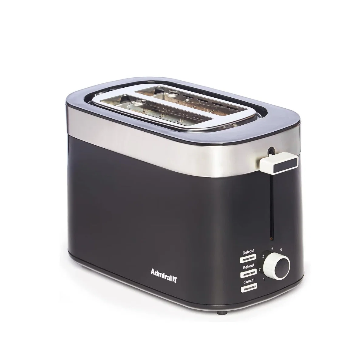 Admiral Toaster, 800W Power, 2 Slices, Browning Handle with 7 Levels, 3 Buttons with Cancel, Reheat, and Defrost Functions, 60Hz, Black