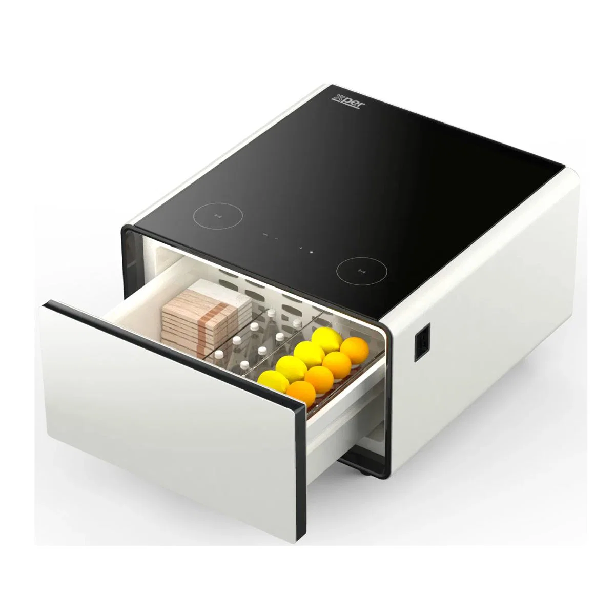 Xper Smart Table with Compact Refrigerator, 65 Liters, White