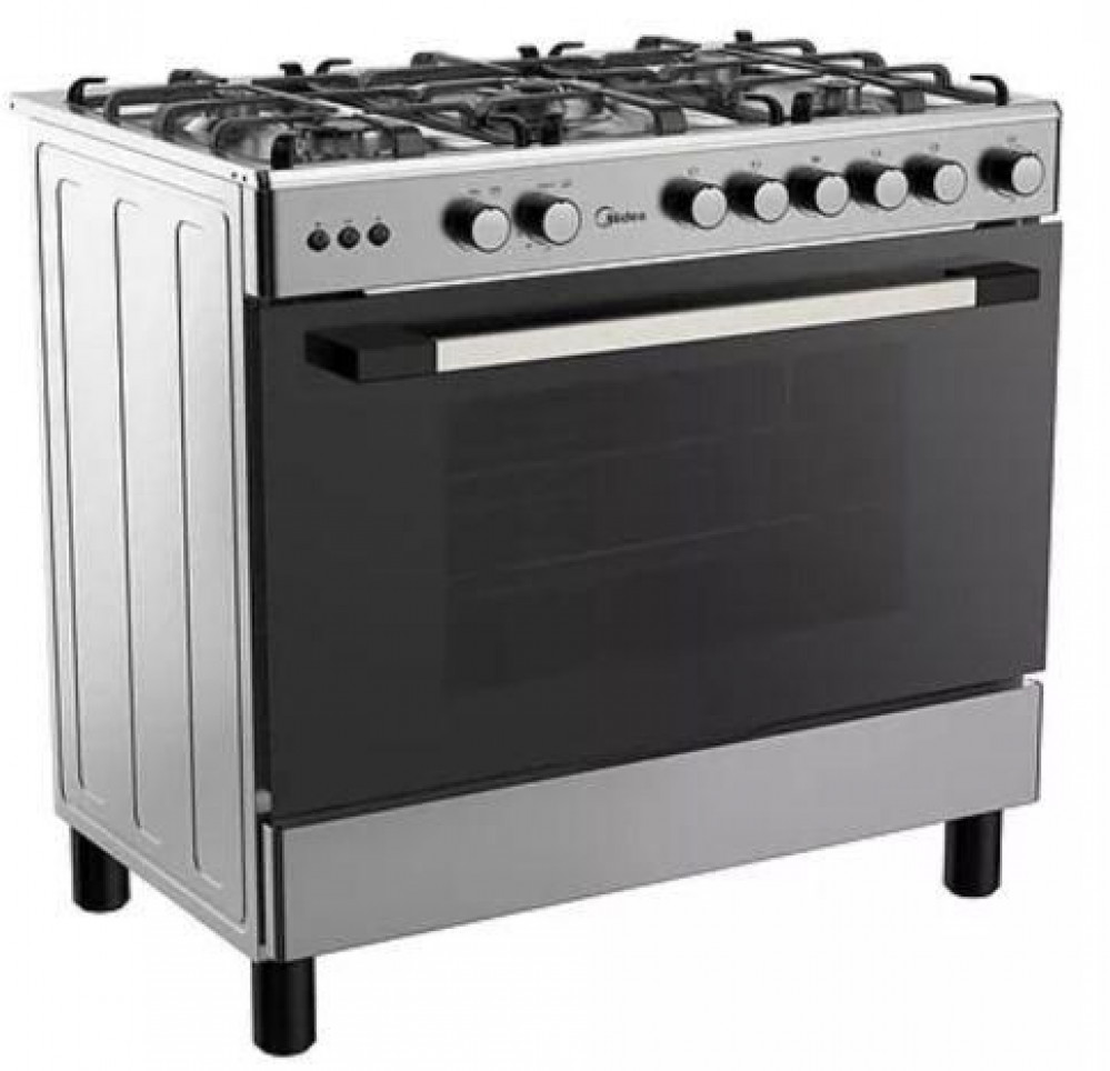 Midea Gas Oven, 60*90 cm, 5 Burners, Safety Features, Grill, Timer, Stainless Steel