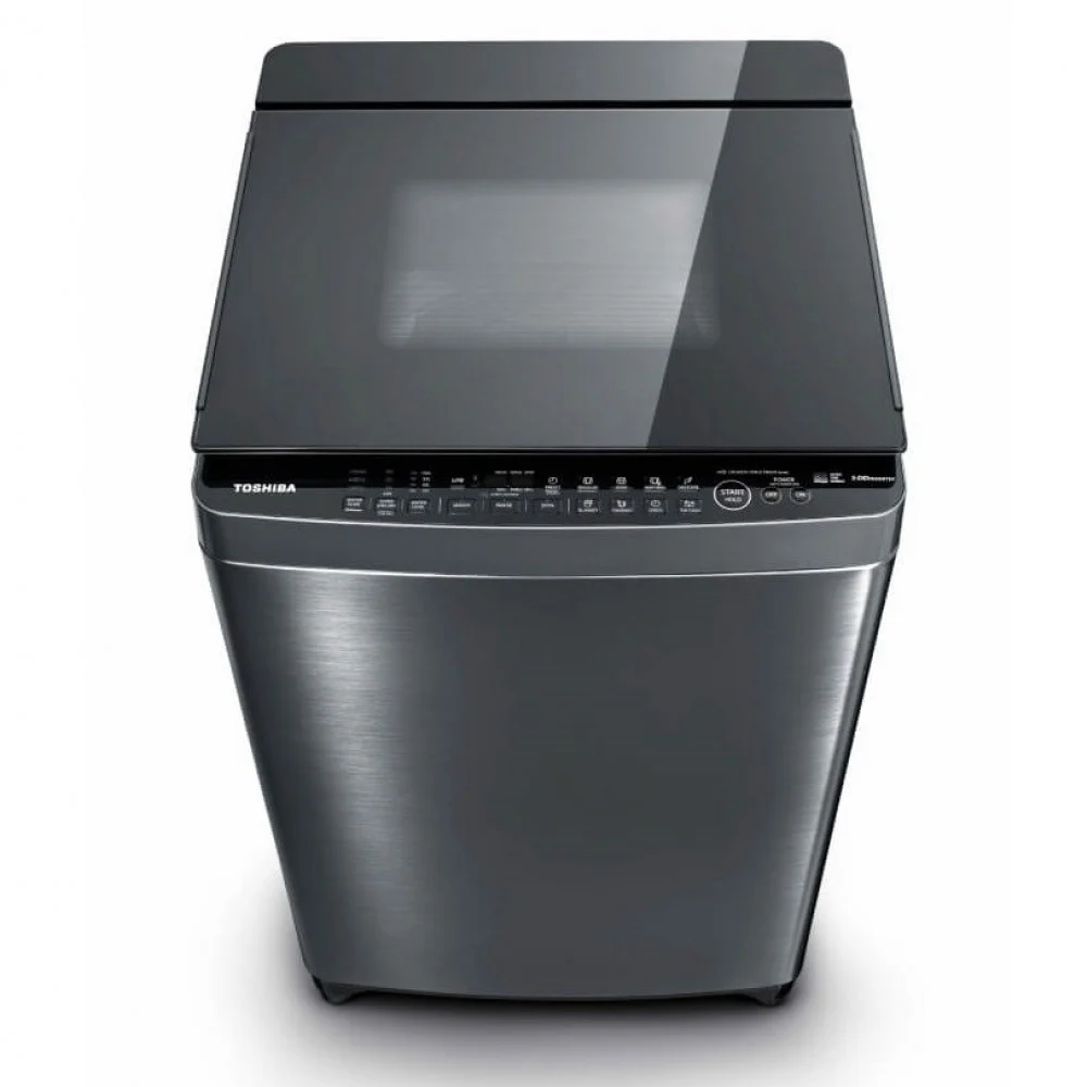 Toshiba 15kg Top Load Automatic Washing Machine, Glass Door, Inverter, Silver