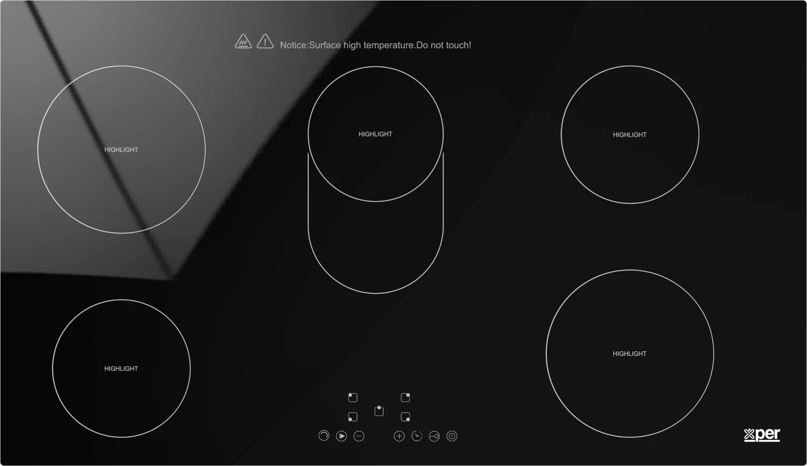 Xper Built-in Electric Ceramic Hob, 86.5cm, 5 Burners, Touch, Black