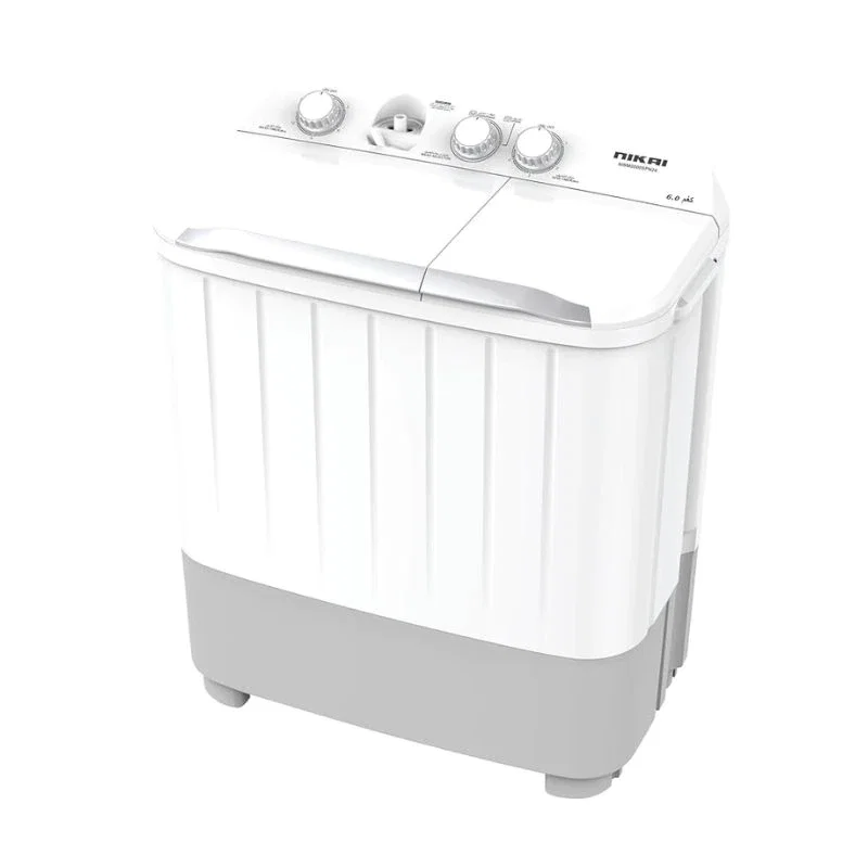 NIKAI Twin-Tub Washing Machine 6 KG, SEMI AUTO, WHITE