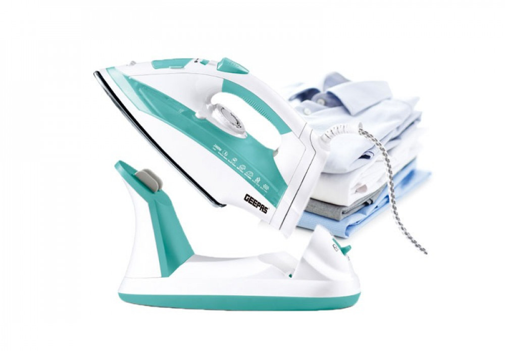 Geepas steam iron, dry and spray ironing, corded and cordless operation mode