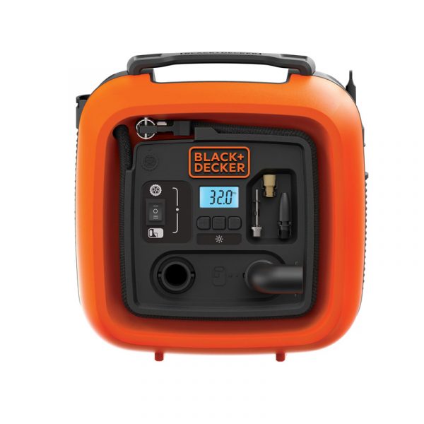 BLACK+DECKER Electric Air Compressor Corded – 160 PSI / 110 Bar – 12 V – Black/Orange