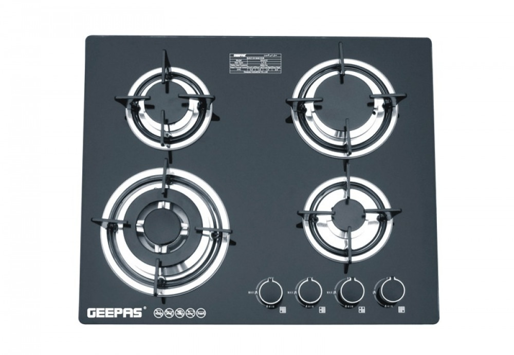 Geepas 4-burner built-in gas hob, 60*50 cm, self-ignition, glass surface, black