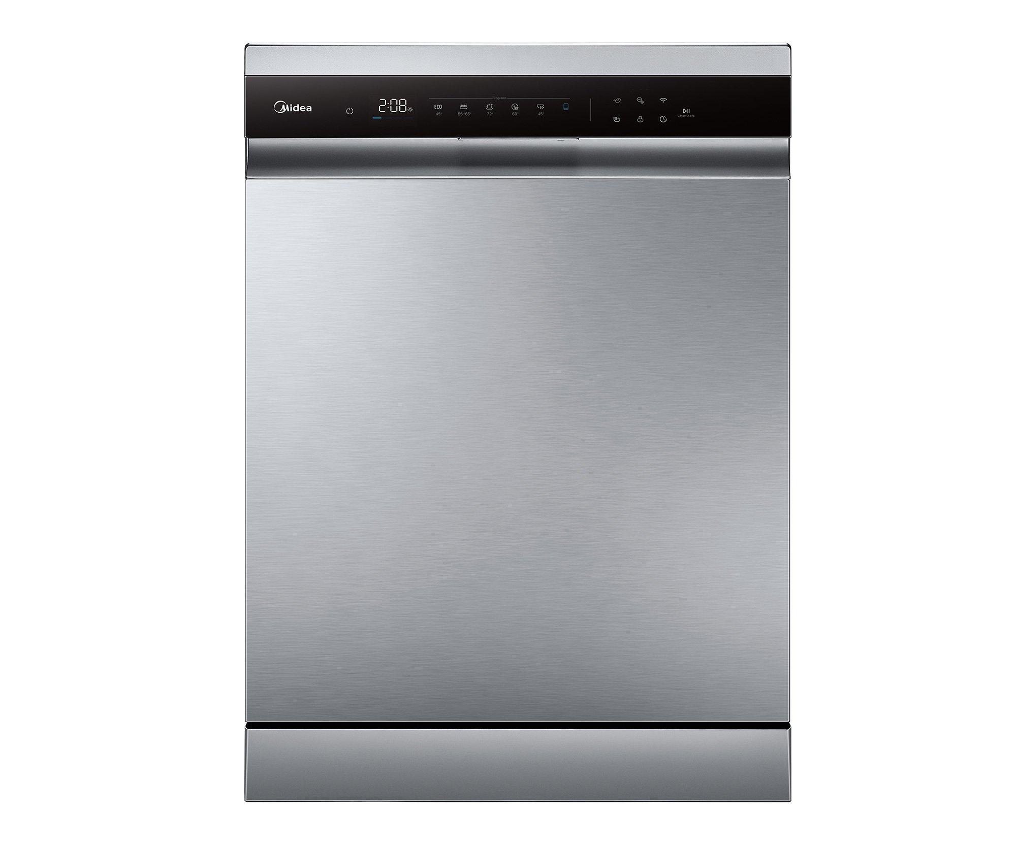 Midea Dishwasher 15 Place, 9 Programs, Inverter Motor, Silver.