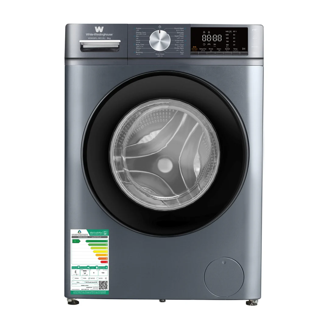 White Westinghouse Front Load Washer 8Kg 1400 RPM Grey